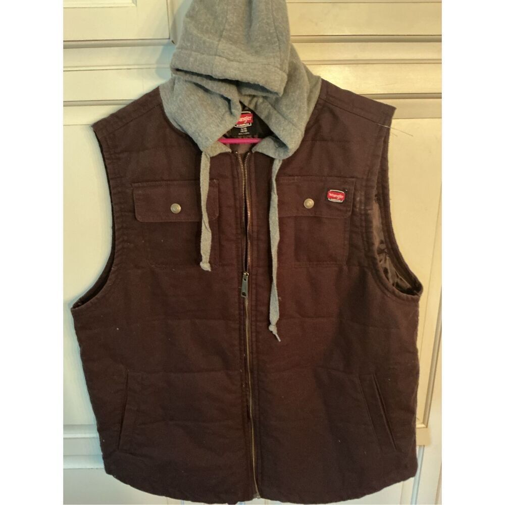 Wrangler Workwear Vest Sz XL Hoodie Brown Pockets